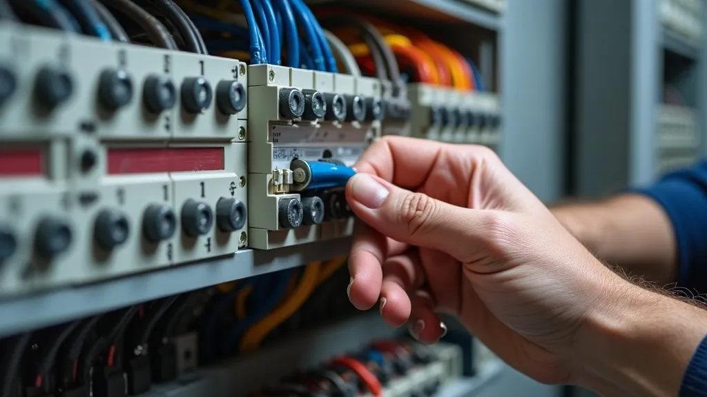 Électricien CK ELEC câblant un tableau électrique moderne aux disjoncteurs alignés