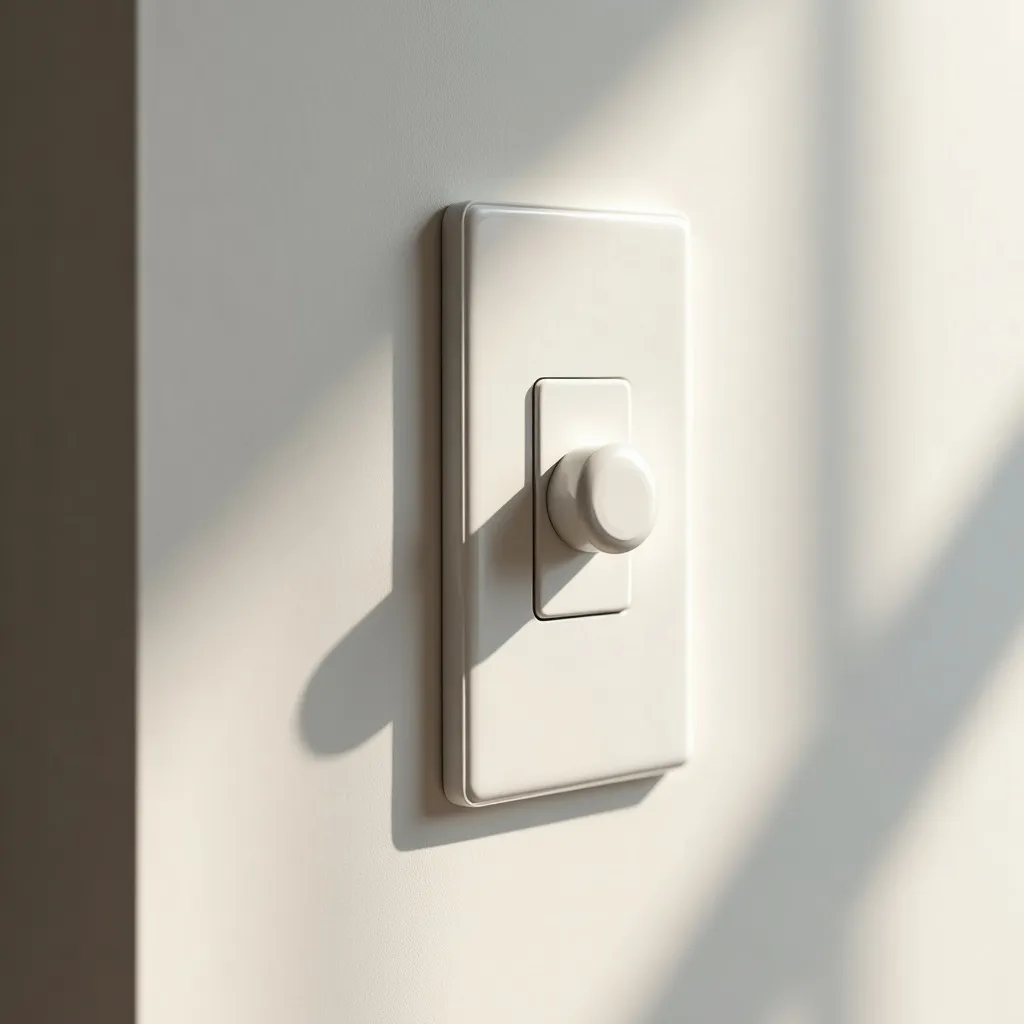 Détail d'un interrupteur design sur un mur plâtre lisse