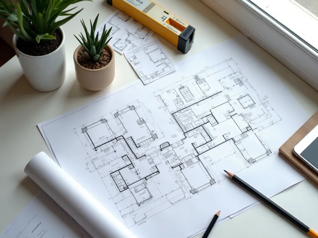 Étude des plans électriques d'un projet de rénovation sur une table