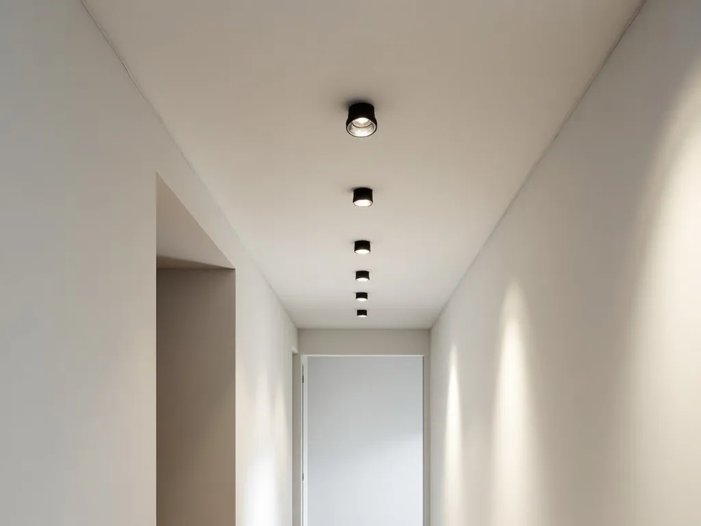 Couloir avec spots encastrés dans un faux plafond
