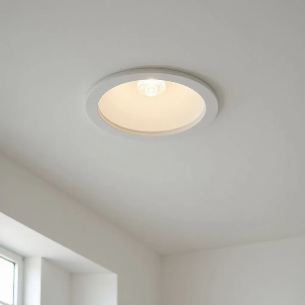 Détail d'un spot LED encastré dans un plafond plâtre