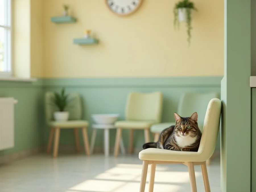 Salle d'attente réservée aux chats, calme et séparée de l'espace chiens