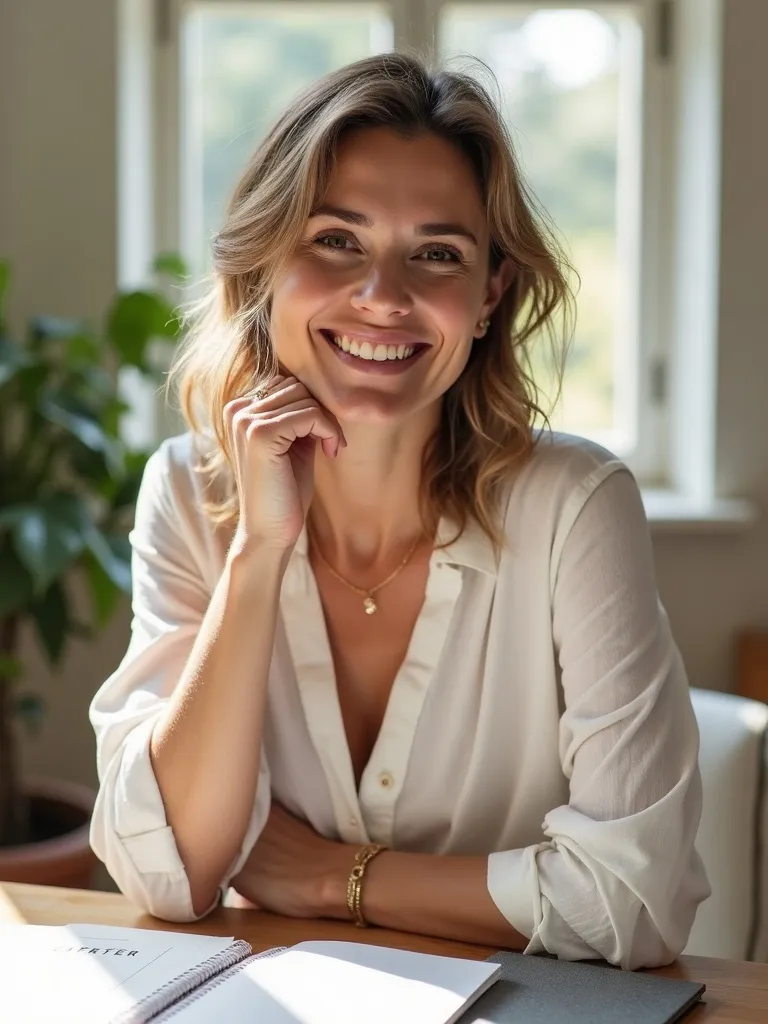 Isabelle Vernet à son bureau, lumière naturelle