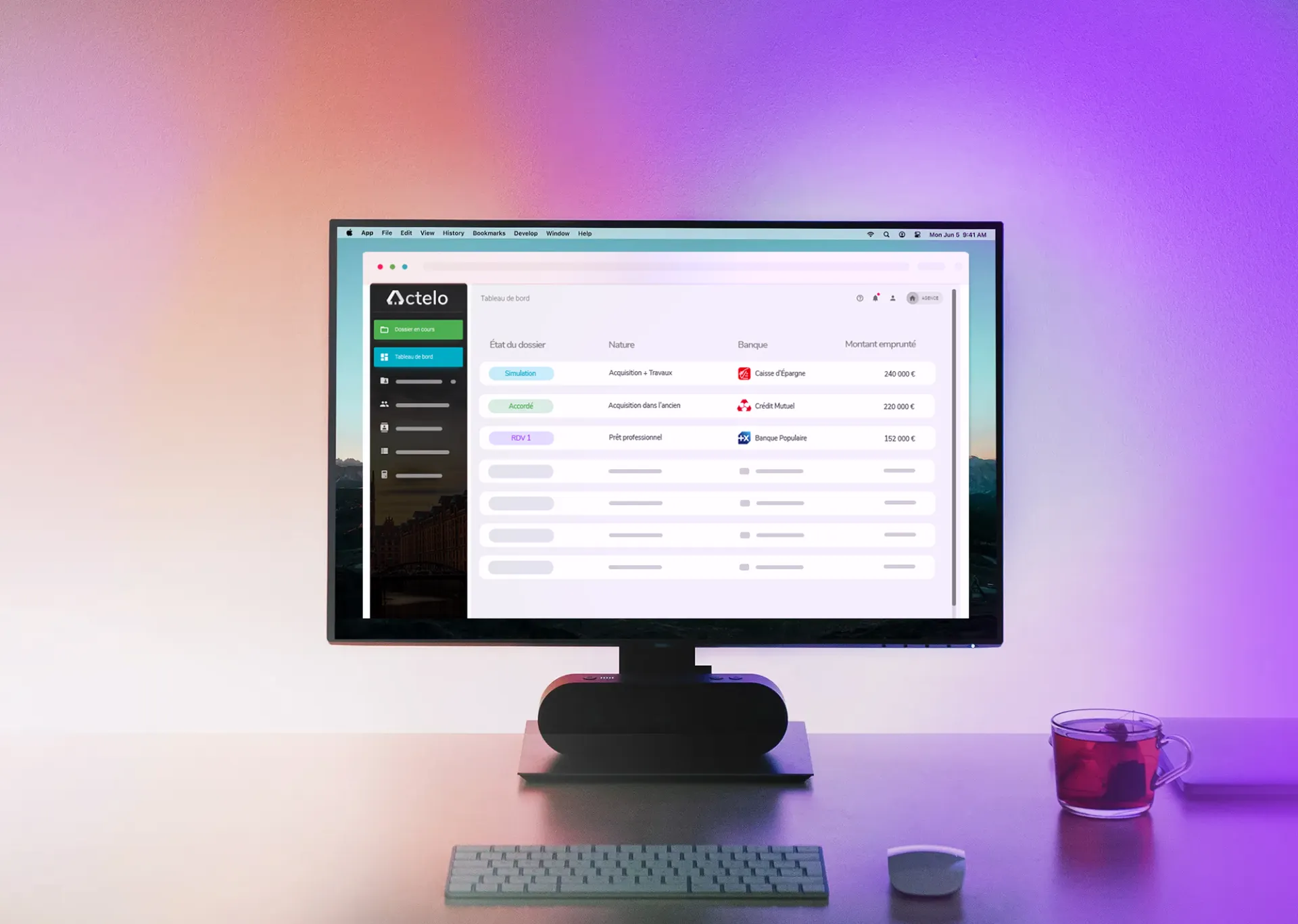 Interface Actelo, SaaS B2B de courtage conçu par Polara Studio